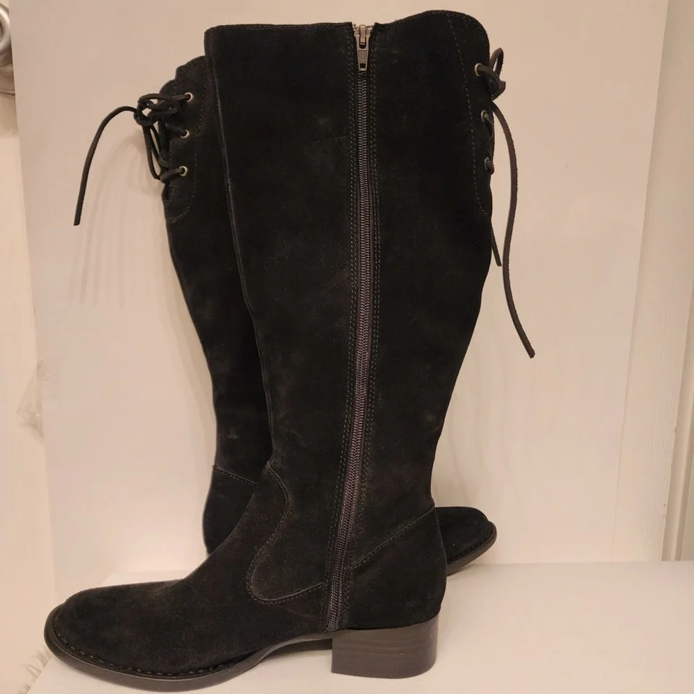 Born Cotto Tall Leather Boots Women's Black Knee-High Zip Up Boots Size 8